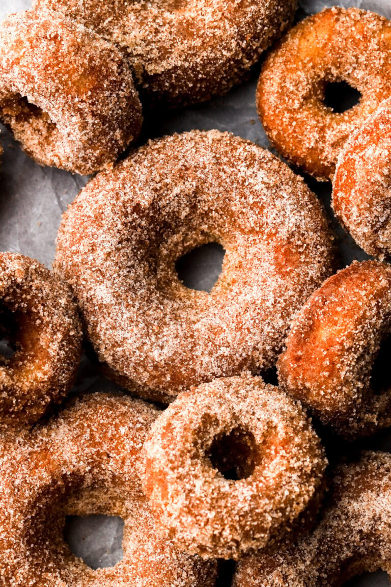 cinnamon donuts in a pan with mini donuts