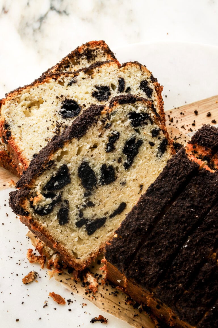 oreo loaf cake sliced