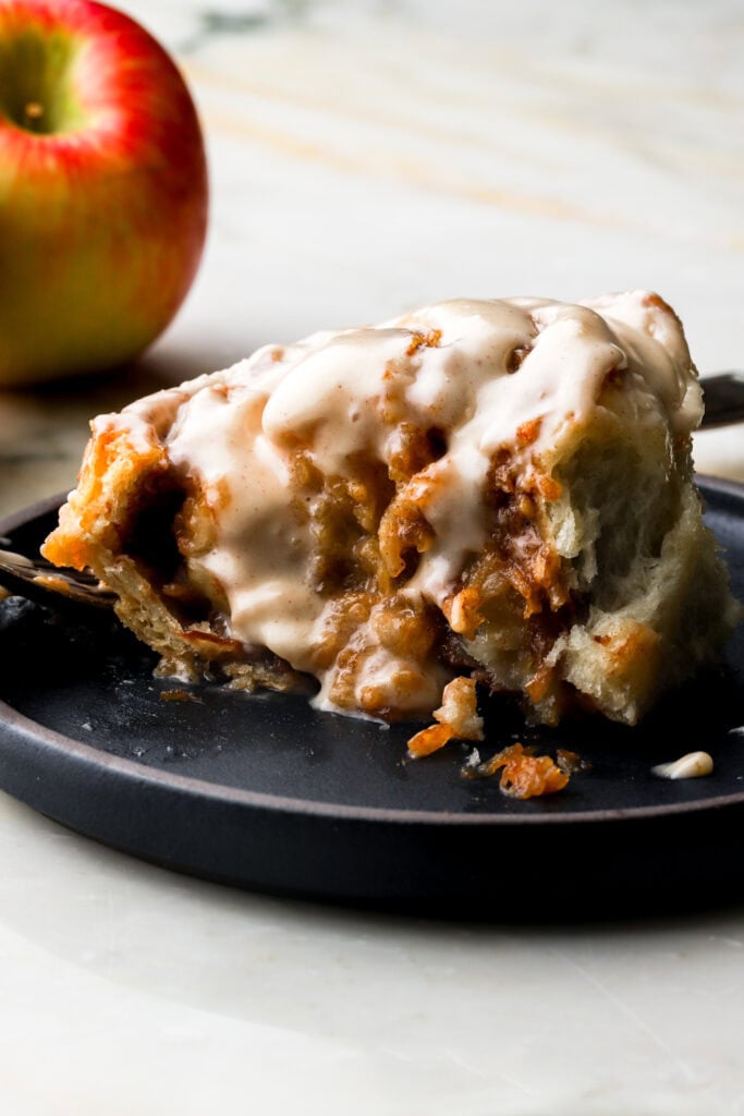 apple cinnamon roll with a bite taken out