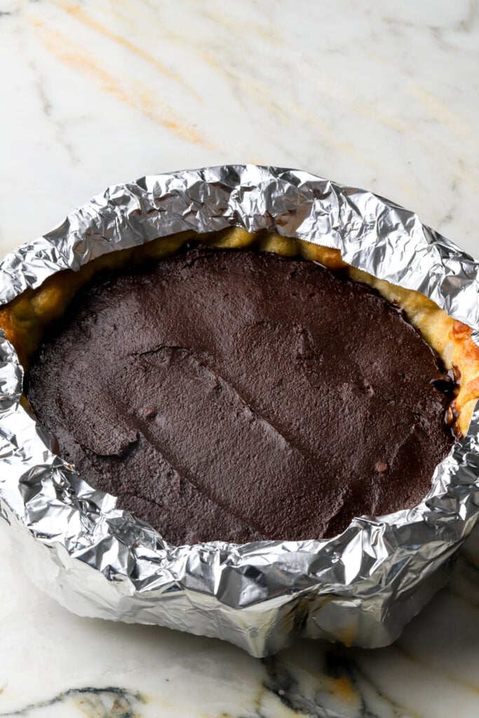 edges of crust covered with foil