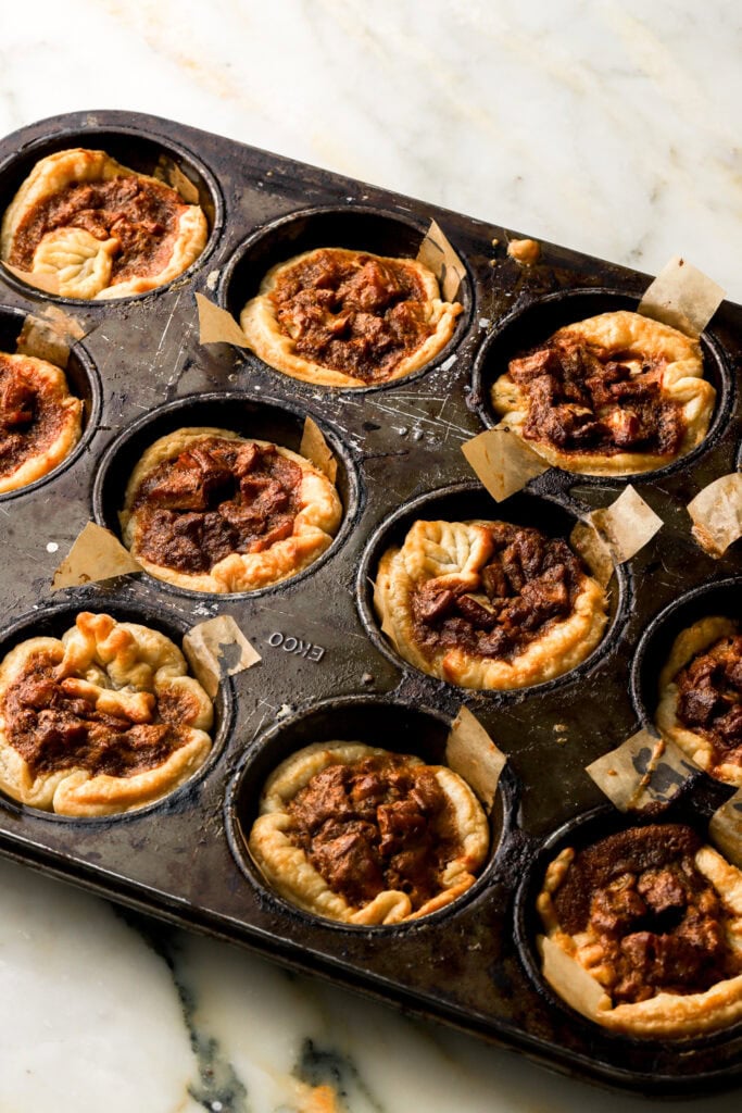 mini pecan pies finished baking