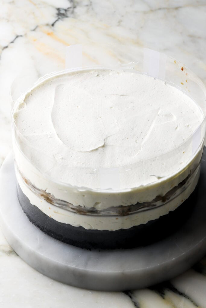 another layer of mascarpone cream spread on top of lady fingers