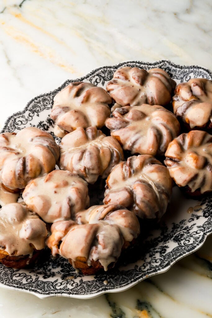 cinnamon knots dipped into glaze