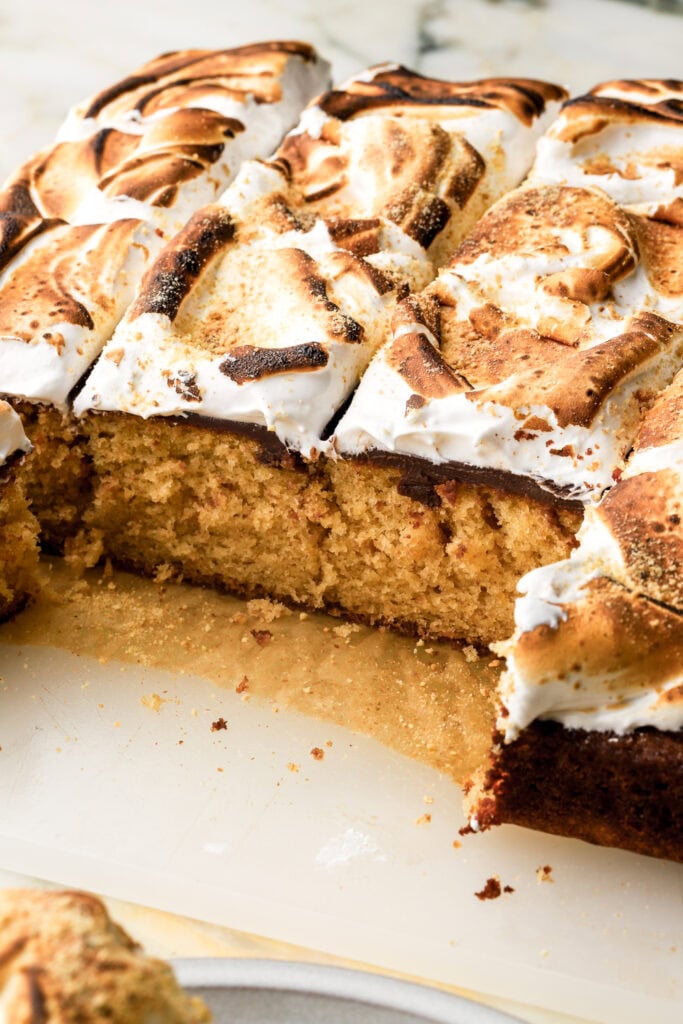 s'mores sheet cake sliced