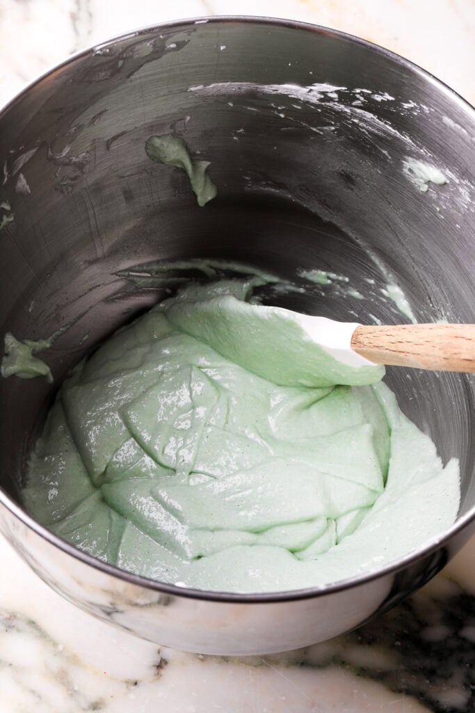 finished pistachio macaron batter