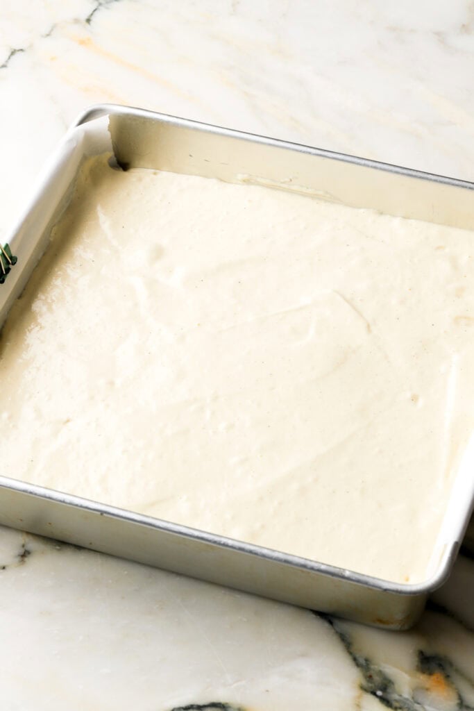cake batter in prepared pan