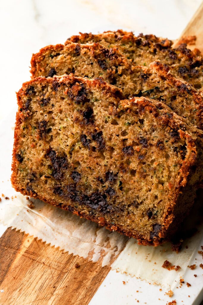 chocolate chip zucchini bread sliced