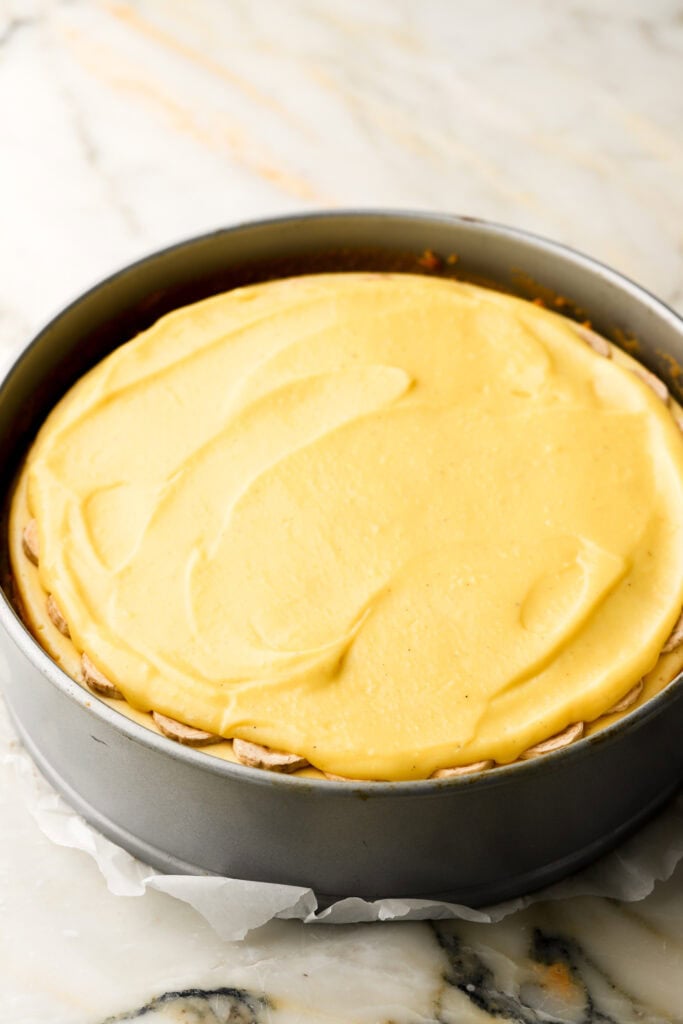 pastry cream on top of banana slices