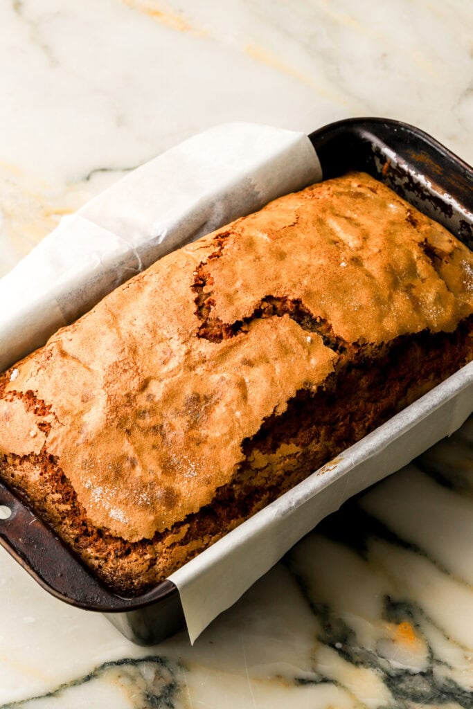 banana zucchini bread finished baking in pan