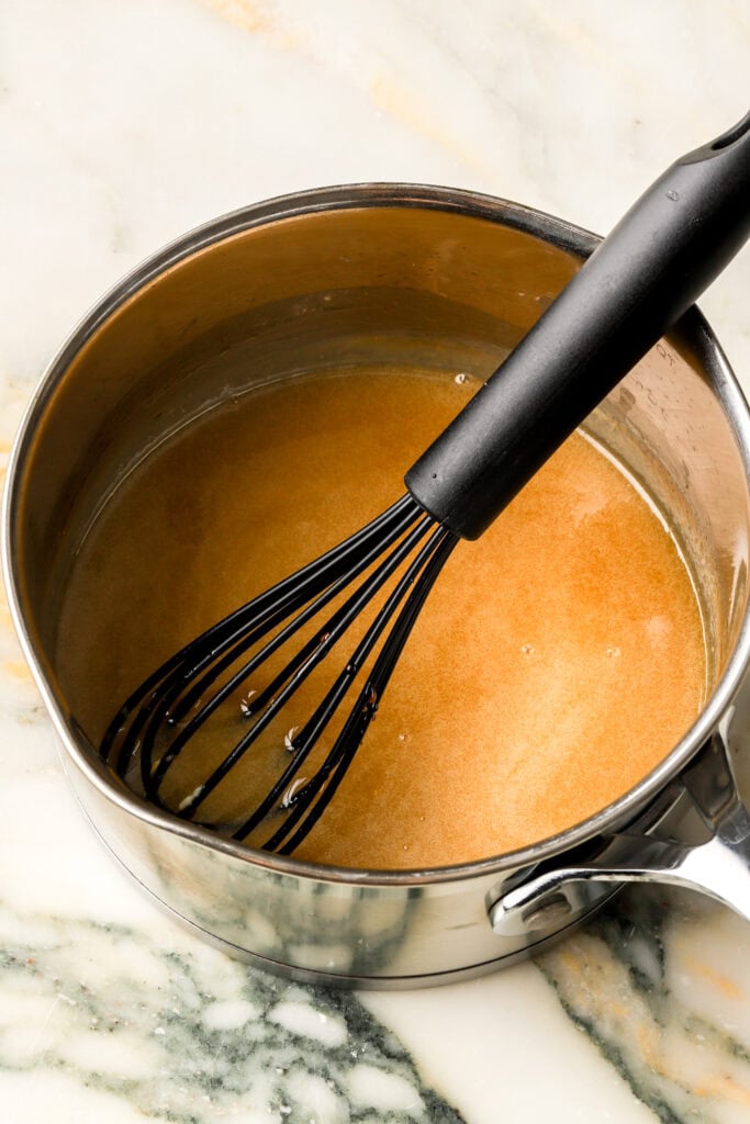 butter, brown sugar and heavy cream whisked together
