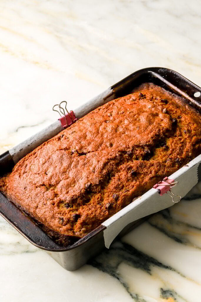 chocolate chip zucchini loaf baked without toppings