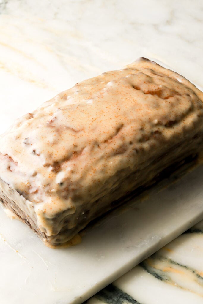 brown butter glaze on top of loaf