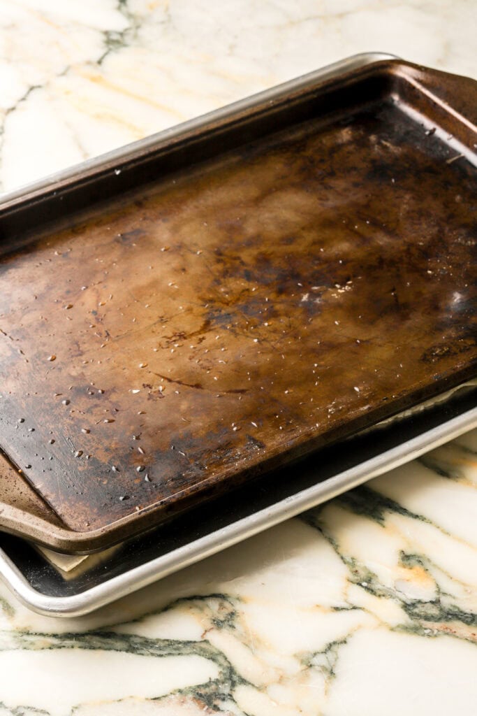 second cookie sheet place on top of first to prevent puff pastry from rising