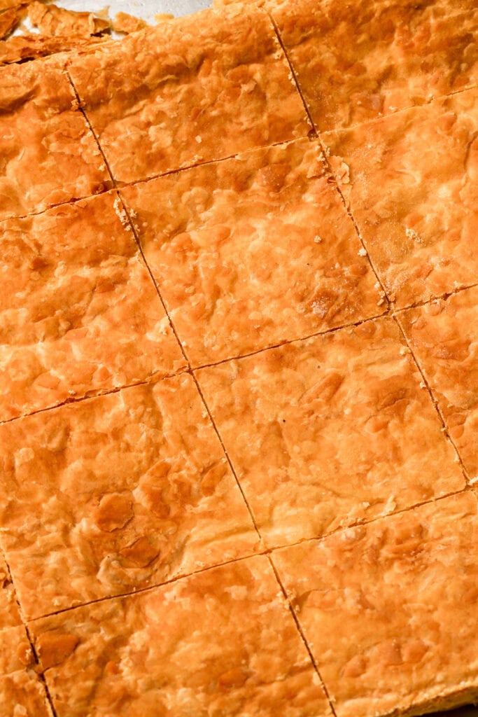 top layer of puff pastry cream scored
