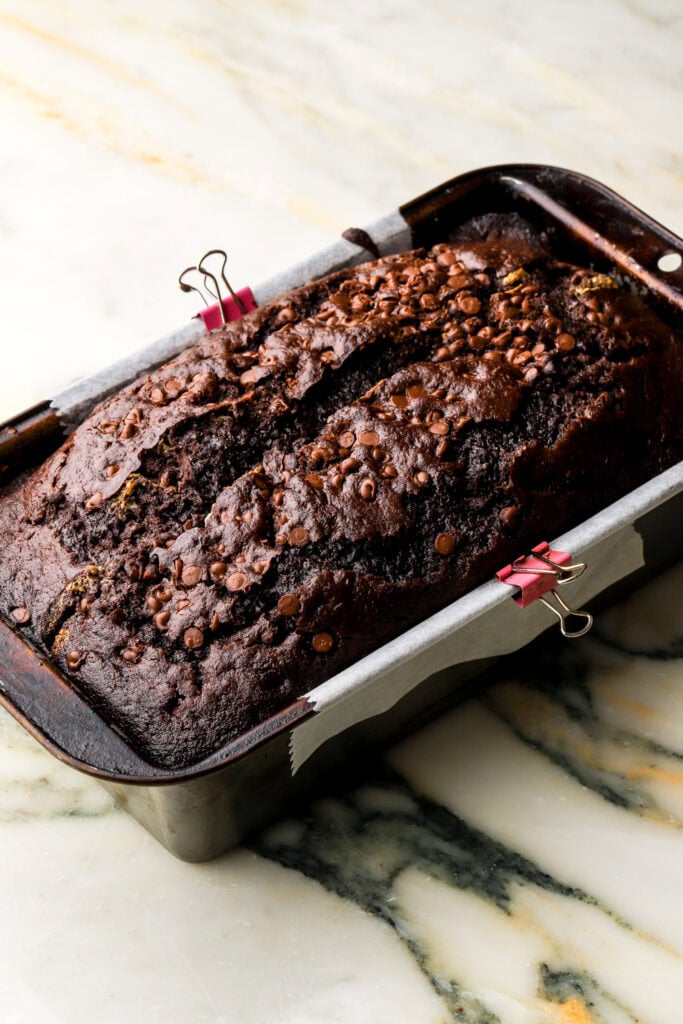 chocolate zucchini bread finished baking