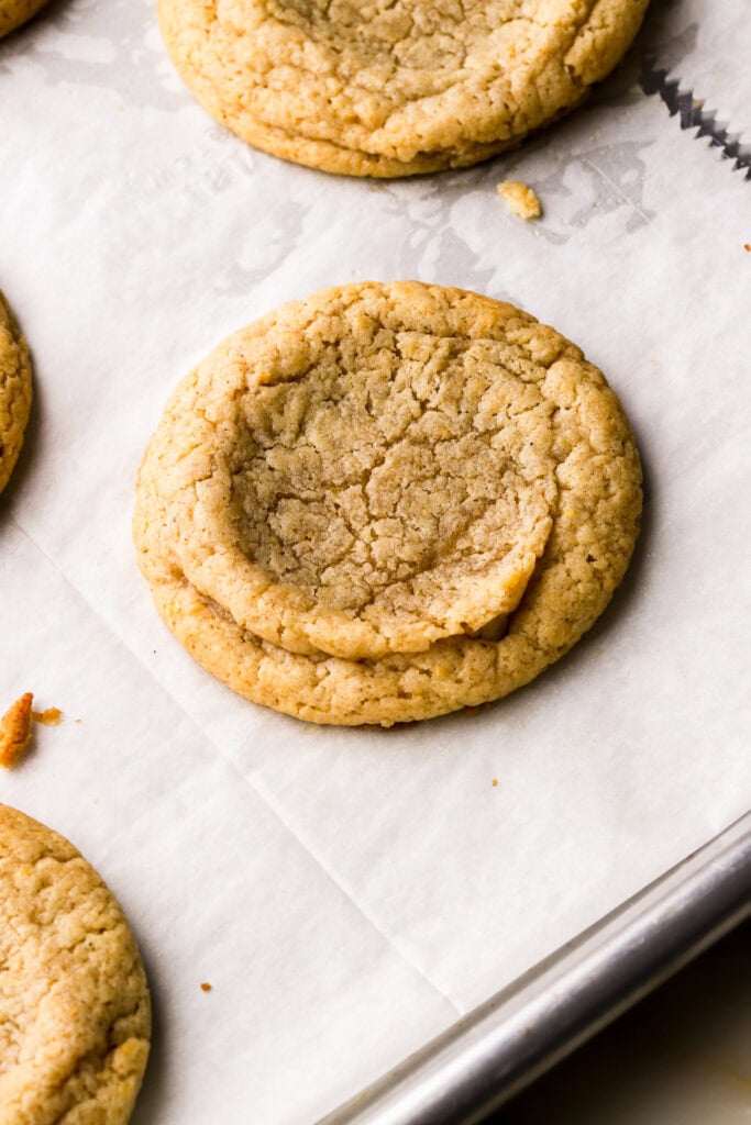 baked cookies with an indent formed in the center