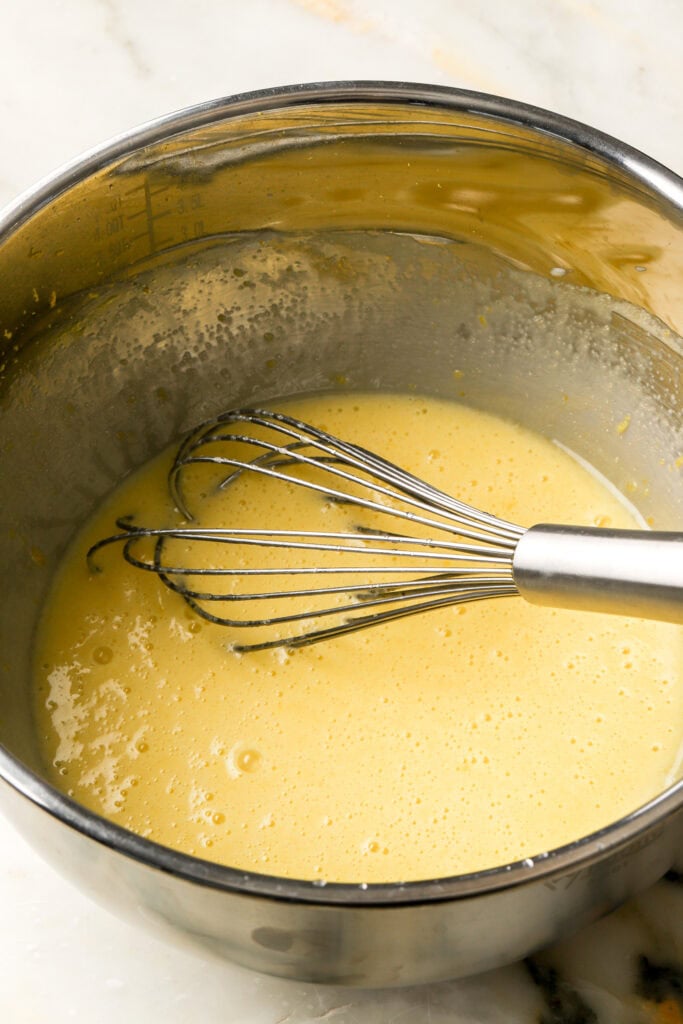 eggs, yogurt and vanilla whisked into batter