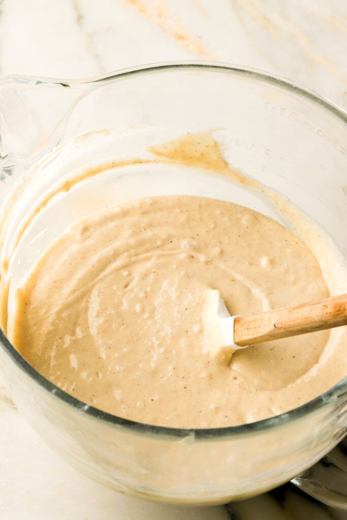 dry ingredients and milk mixed into batter