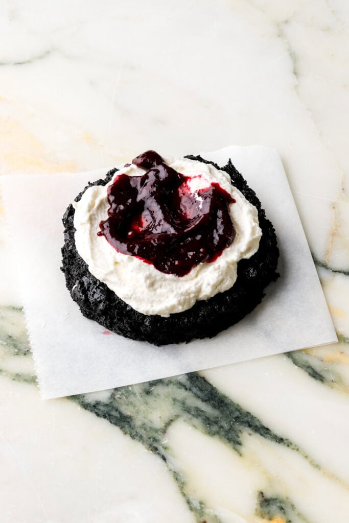 jam (or fruit) layered on top of mascarpone cream