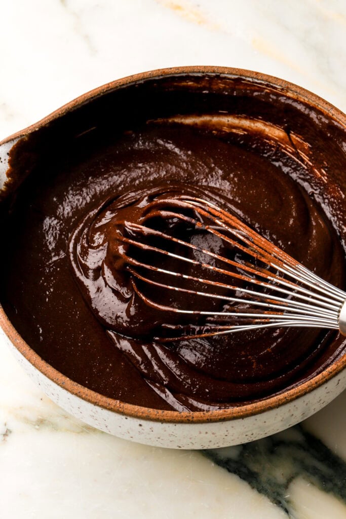 dry ingredients whisked into batter