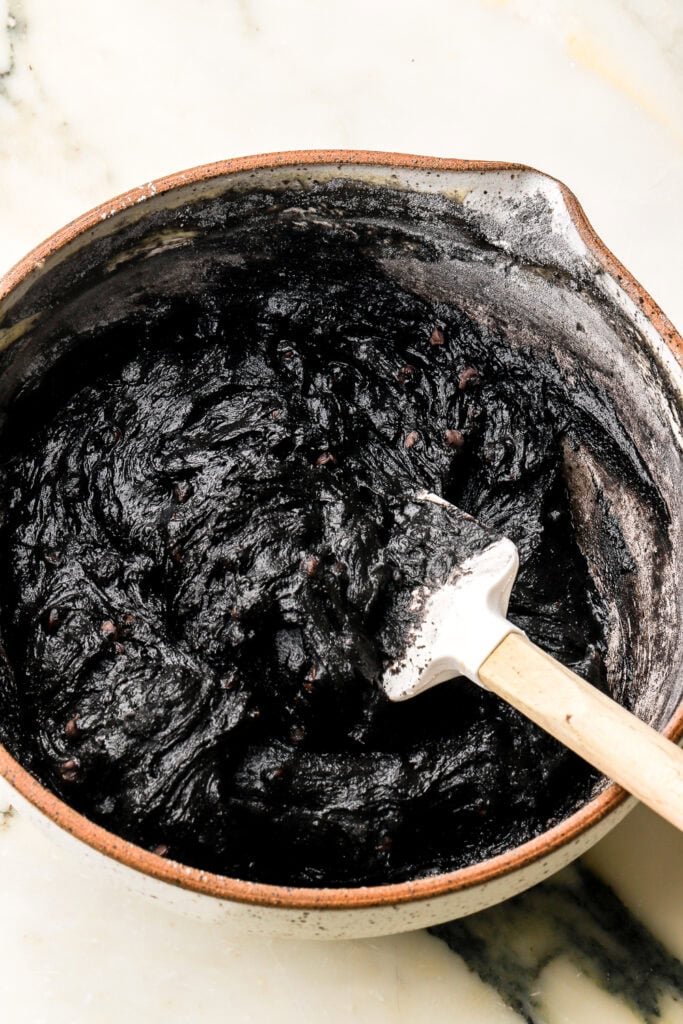 chocolate chips folded into batter