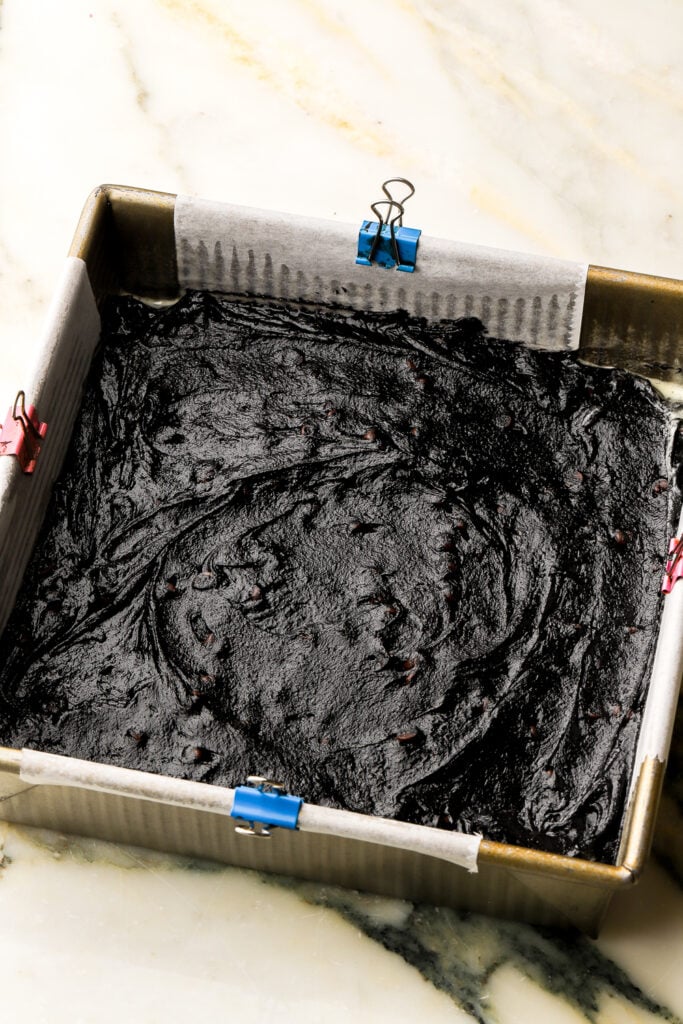 finished cookie dough spread in prepared pan