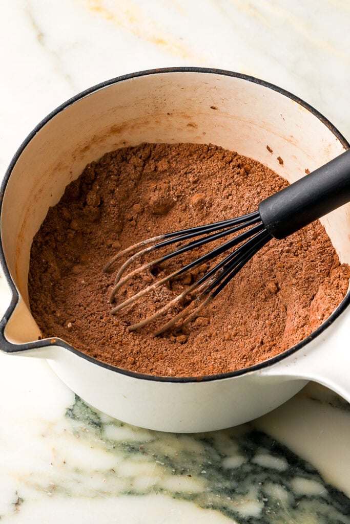 sugar, cocoa and cornstarch whisked together