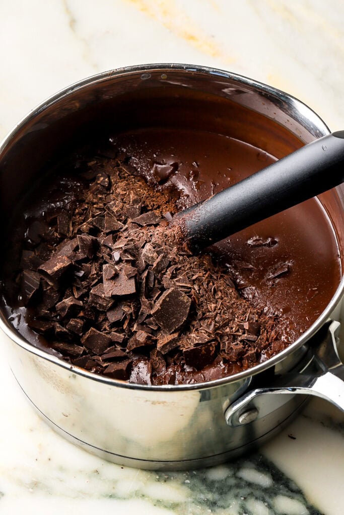 chocolate stirred into cooked chocolate pudding