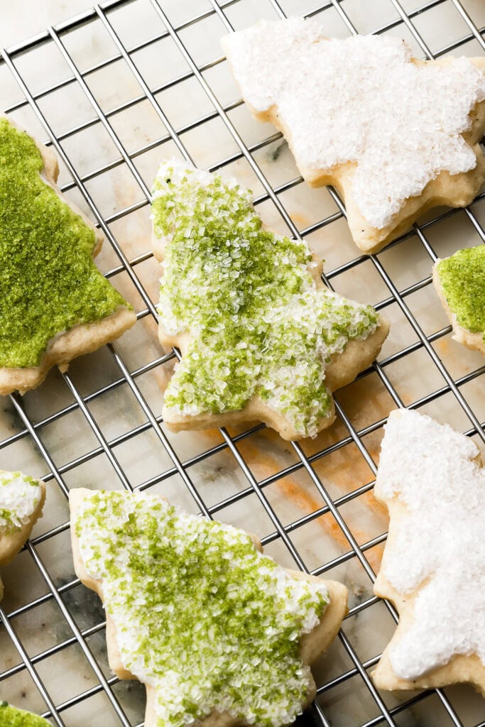tree cookie with piping smashed into sprinkles