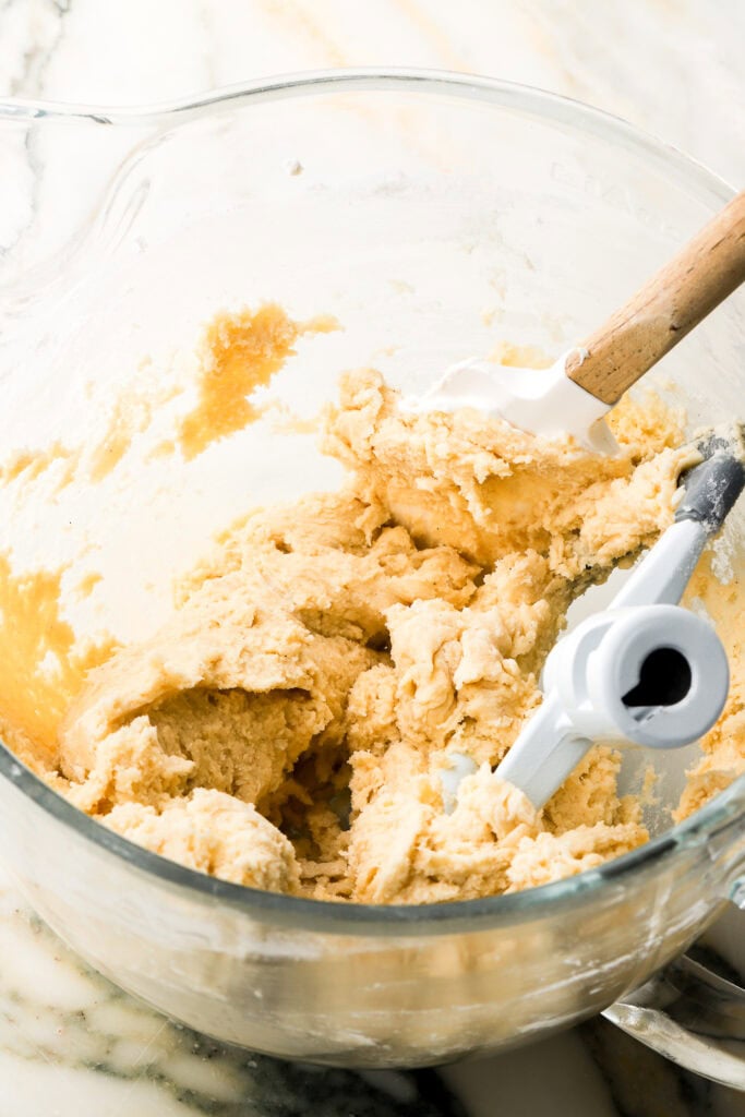 dry ingredients mixed into batter