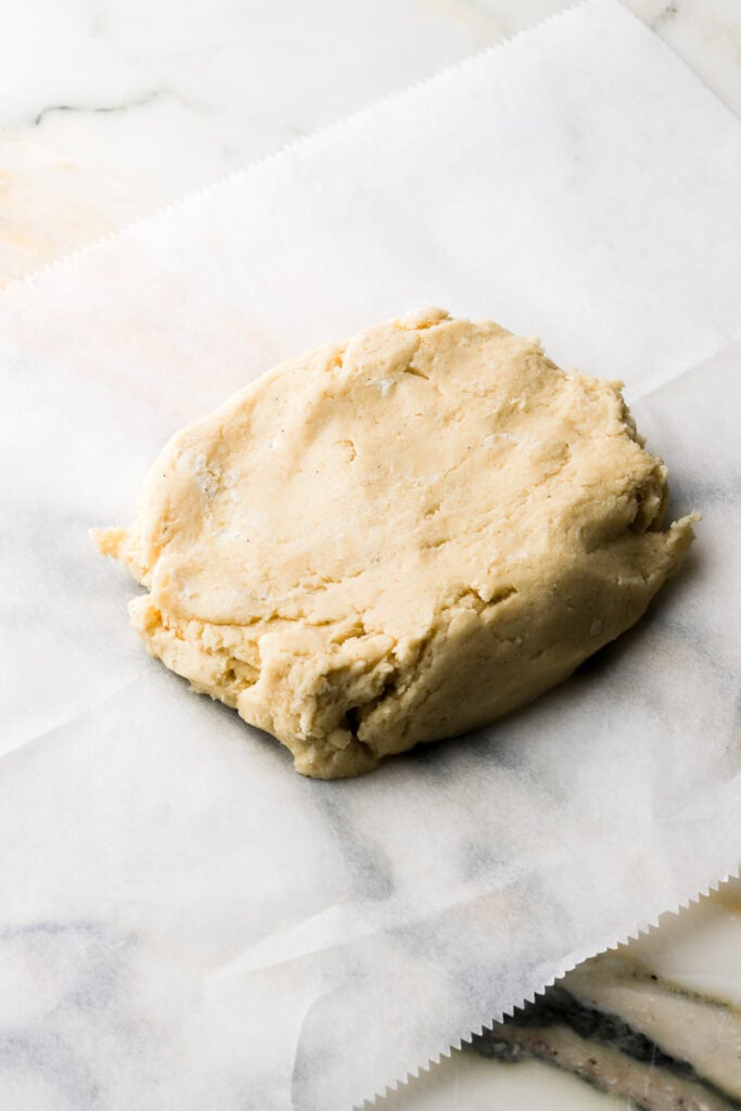 finished cookie dough on a sheet of parchment