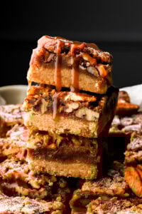 Brown Butter Pecan Pie Bars with Salted Caramel Sauce