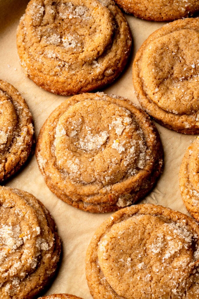 close up of ginger cookies rolled in ginger orange sugar