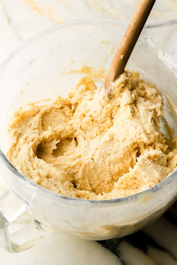 dry ingredients folded into the dough 
