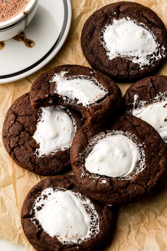 baked hot chocolate cookies with a bite taken out
