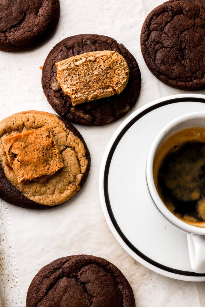 espresso soaked lady fingers pressed on top of cookie