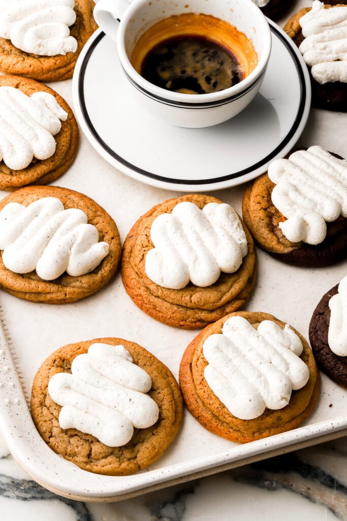mascarpone piped onto espresso cookies