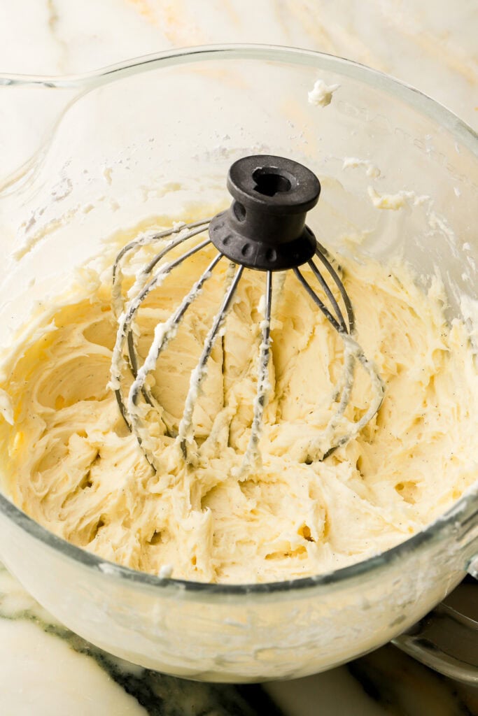 heavy cream beat into buttercream with whisk attachment
