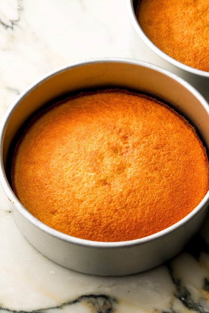 cake finished baking, still in pan