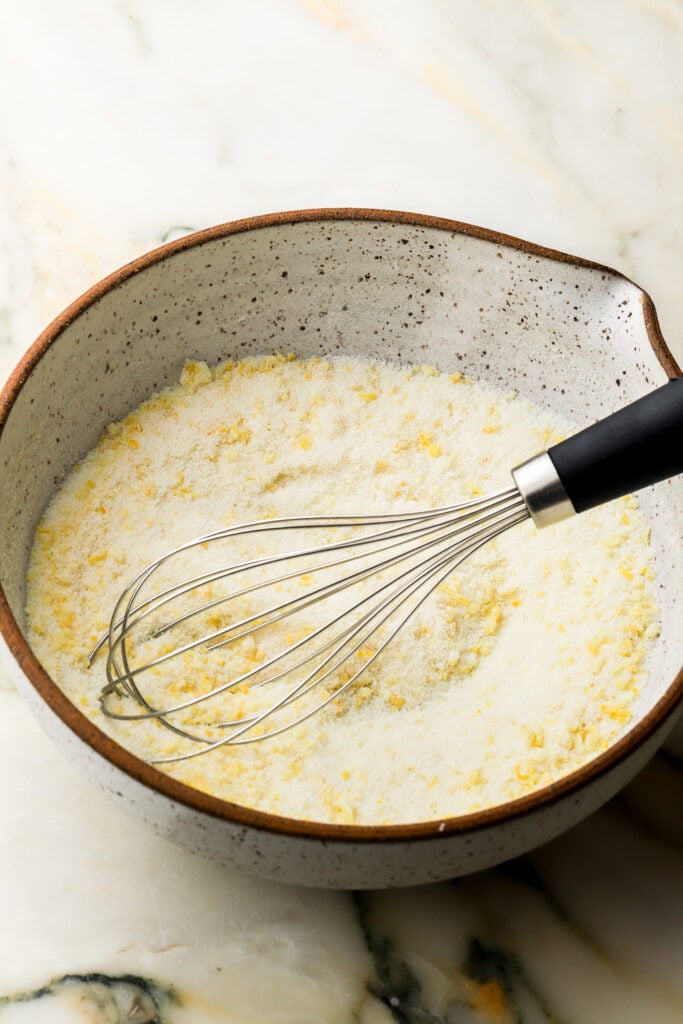 sugar, lemon zest and flour whisked together in a bowl