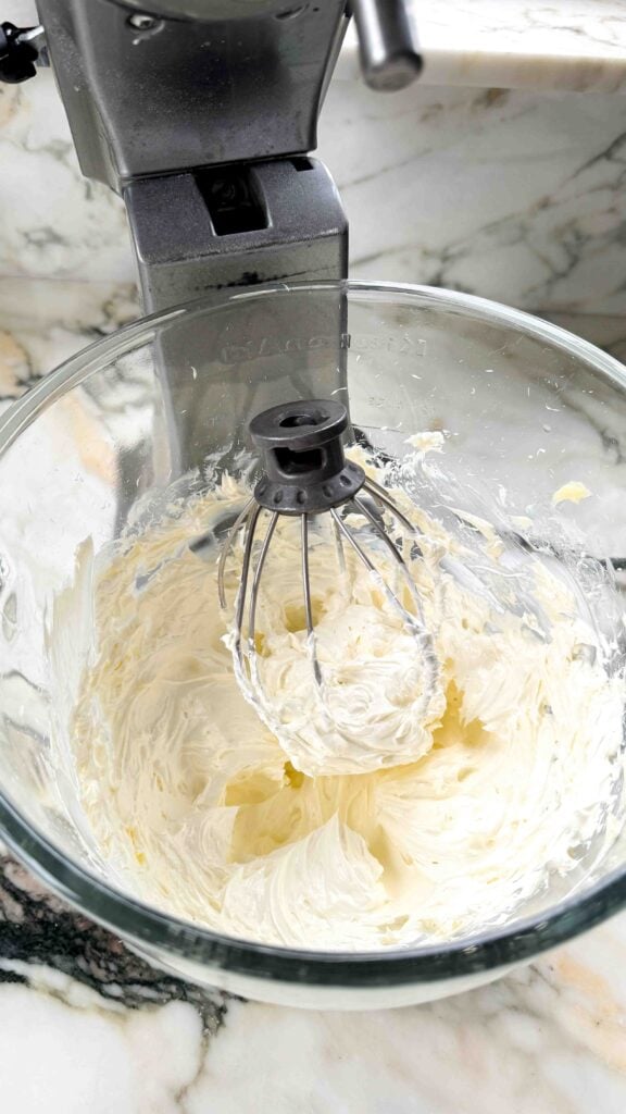butter whipped in the glass bowl of a stand mixer with the whisk attachment