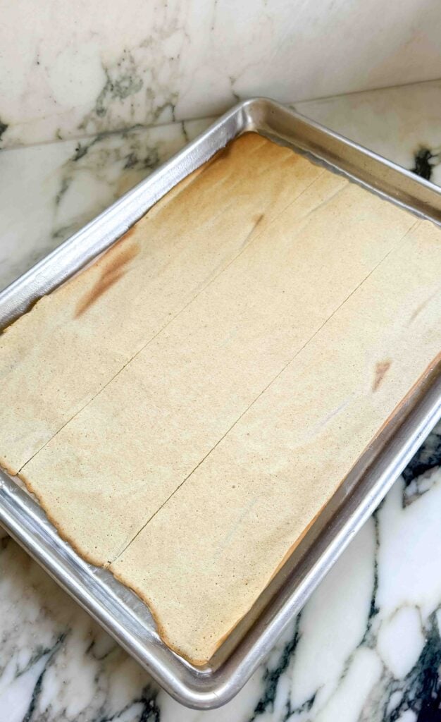 cake sliced into three narrow rectangles