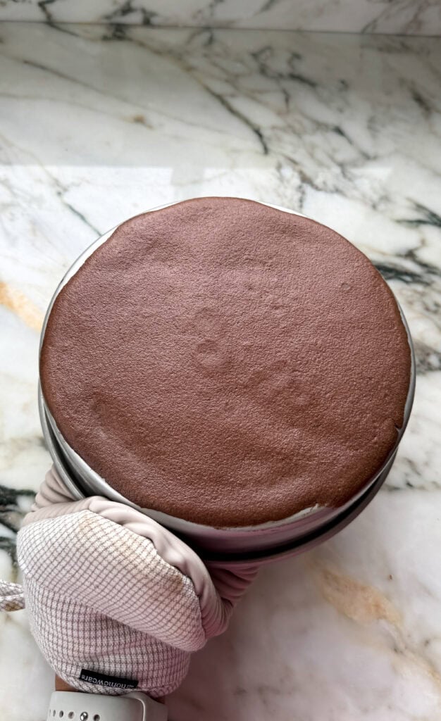 cake finished baking, still on pan