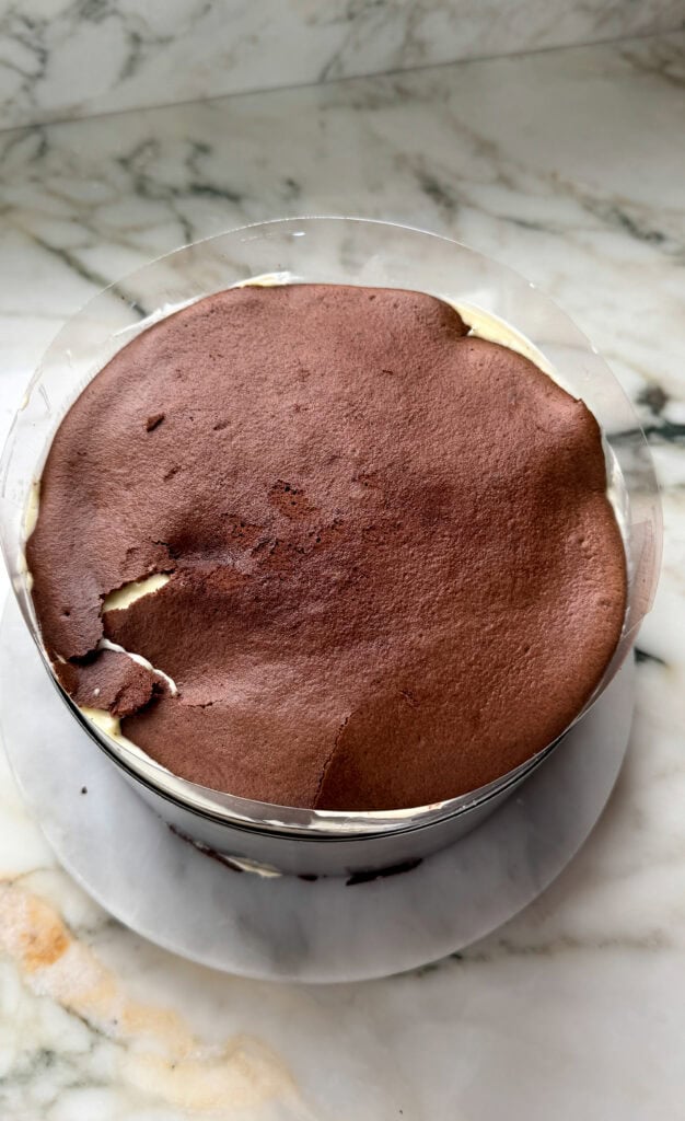 cake fully built up inside acetate and cake ring
